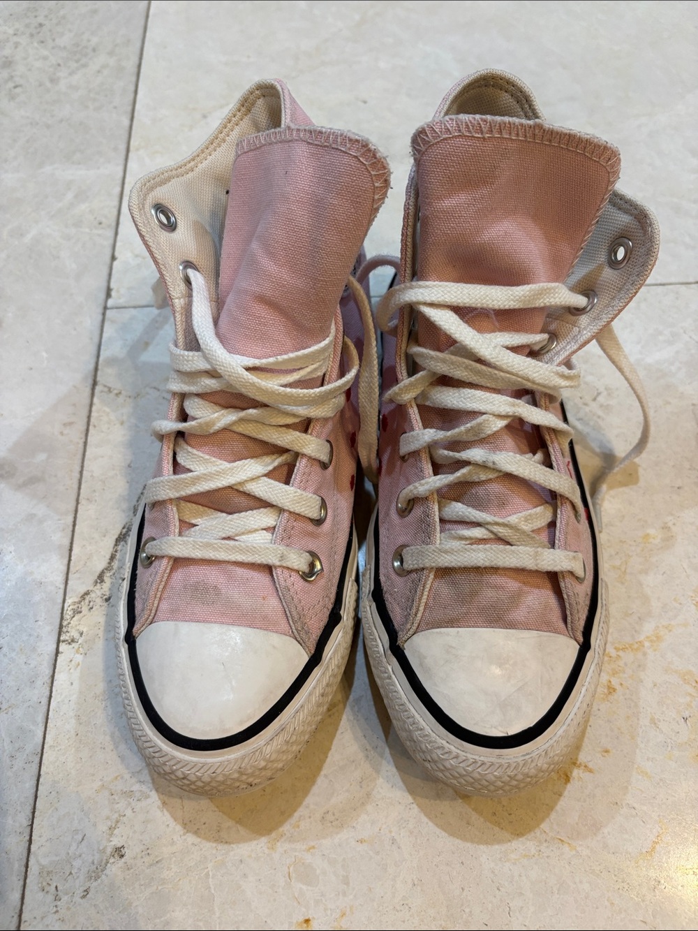 Converse Pink High Top Sneakers with Red Lip Print